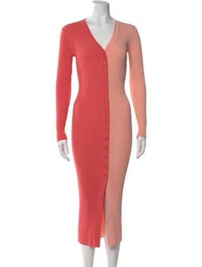 Pre-owned Staud Colorblock Pattern Midi Length Dress In Orange