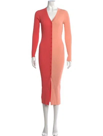 Pre-owned Staud Colorblock Pattern Midi Length Dress In Orange