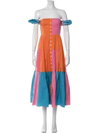 Pre-owned Staud Colorblock Pattern Midi Length Dress In Orange