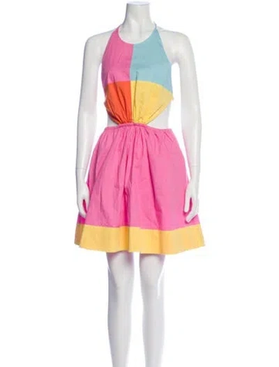 Pre-owned Staud Colorblock Pattern Midi Length Dress In Pink