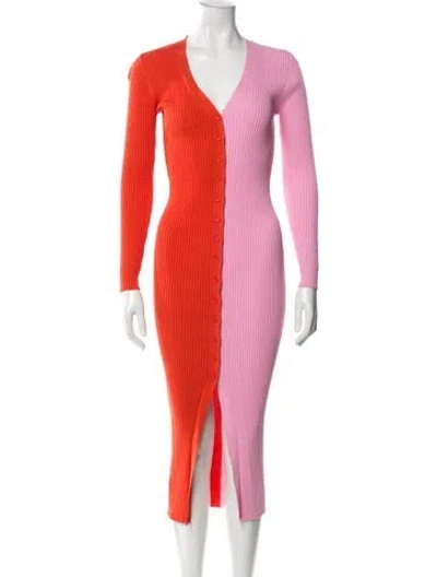 Pre-owned Staud Colorblock Pattern Midi Length Dress In Pink