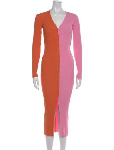 Pre-owned Staud Colorblock Pattern Midi Length Dress In Pink