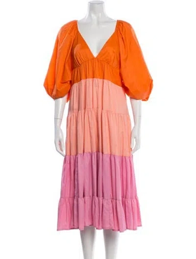 Pre-owned Staud Colorblock Pattern Midi Length Dress In Pink
