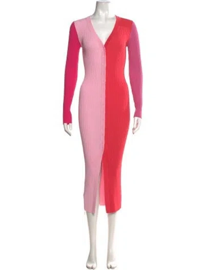 Pre-owned Staud Colorblock Pattern Midi Length Dress In Pink