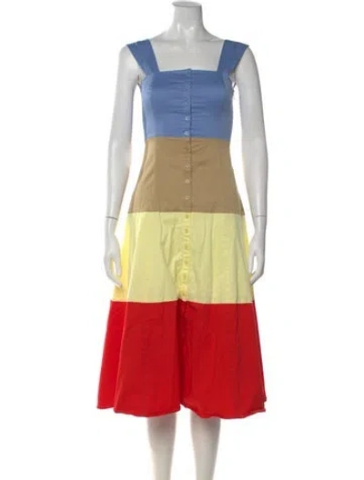Pre-owned Staud Colorblock Pattern Midi Length Dress In Red
