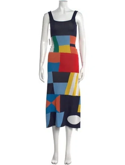 Pre-owned Staud Colorblock Pattern Midi Length Dress W/ Tags In Blue