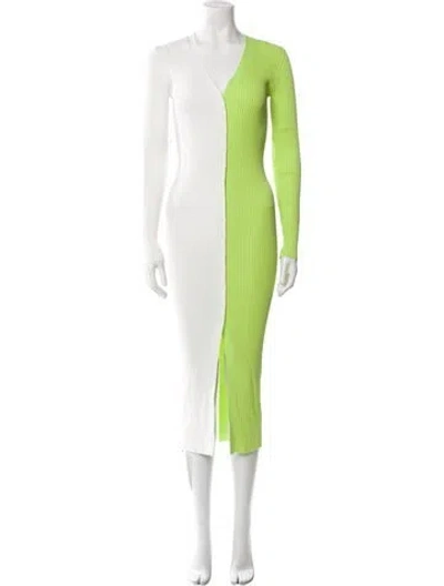 Pre-owned Staud Colorblock Pattern Midi Length Dress W/ Tags In Green
