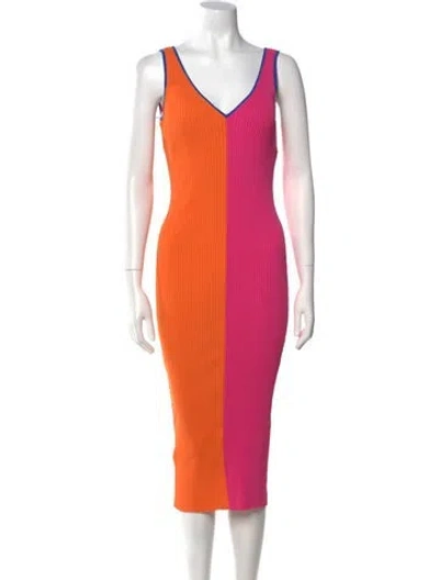 Pre-owned Staud Colorblock Pattern Midi Length Dress W/ Tags In Multi