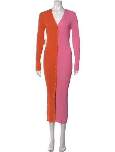 Pre-owned Staud Colorblock Pattern Midi Length Dress W/ Tags In Multi