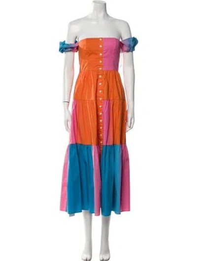 Pre-owned Staud Colorblock Pattern Midi Length Dress W/ Tags In Pink
