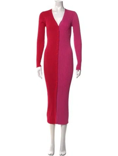 Pre-owned Staud Colorblock Pattern Midi Length Dress W/ Tags In Pink