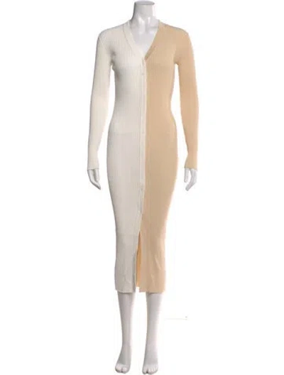Pre-owned Staud Colorblock Pattern Midi Length Dress In White