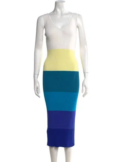 Pre-owned Staud Colorblock Pattern Midi Length Dress In Yellow