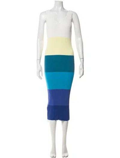 Pre-owned Staud Colorblock Pattern Midi Length Dress In Yellow