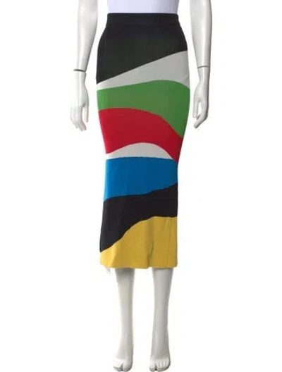 Pre-owned Staud Colorblock Pattern Midi Length Skirt In Black