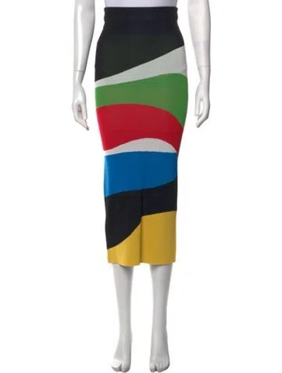 Pre-owned Staud Colorblock Pattern Midi Length Skirt In Black
