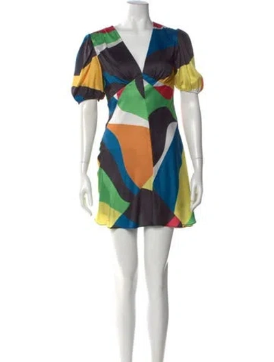 Pre-owned Staud Colorblock Pattern Mini Dress In Black