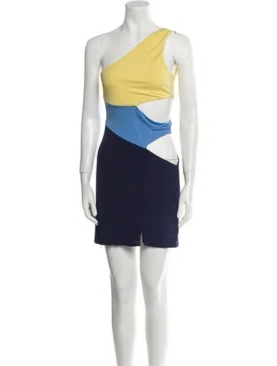 Pre-owned Staud Colorblock Pattern Mini Dress In Blue