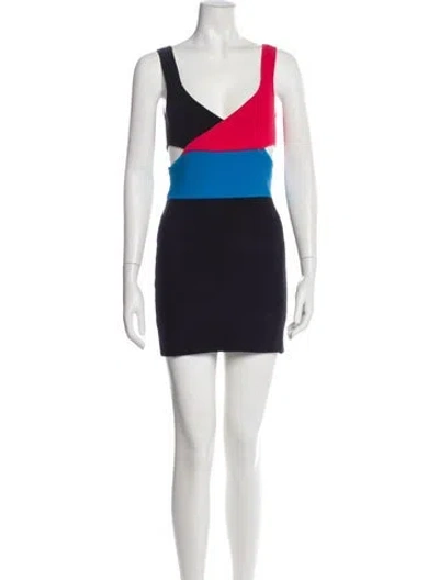 Pre-owned Staud Colorblock Pattern Mini Dress In Blue