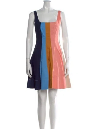 Pre-owned Staud Colorblock Pattern Mini Dress In Blue