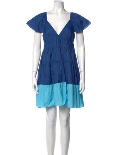 Pre-owned Staud Colorblock Pattern Mini Dress In Blue