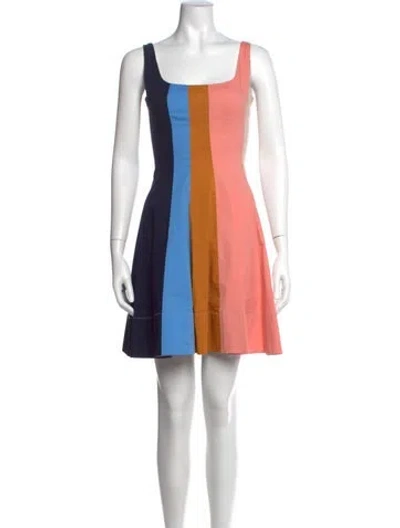 Pre-owned Staud Colorblock Pattern Mini Dress In Blue/neutrals