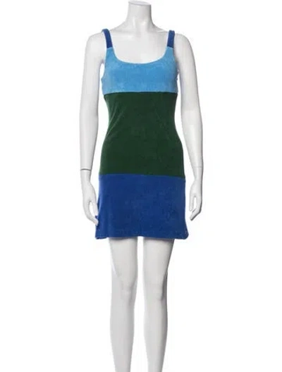Pre-owned Staud Colorblock Pattern Mini Dress In Green