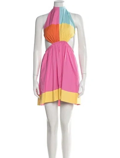 Pre-owned Staud Colorblock Pattern Mini Dress In Pink