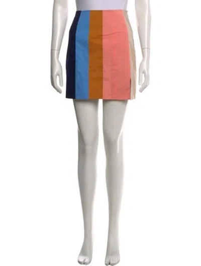 Pre-owned Staud Colorblock Pattern Mini Skirt In Blue