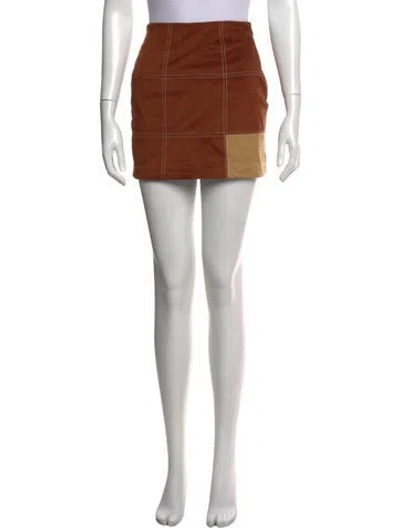 Pre-owned Staud Colorblock Pattern Mini Skirt In Brown