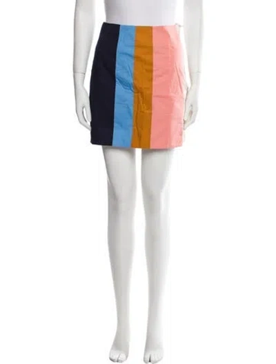 Pre-owned Staud Colorblock Pattern Mini Skirt W/ Tags In Blue