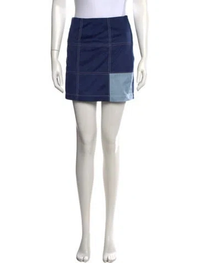 Pre-owned Staud Colorblock Pattern Mini Skirt W/ Tags In Blue
