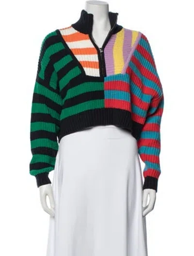 Pre-owned Staud Colorblock Pattern Mock Neck Sweater In Blue