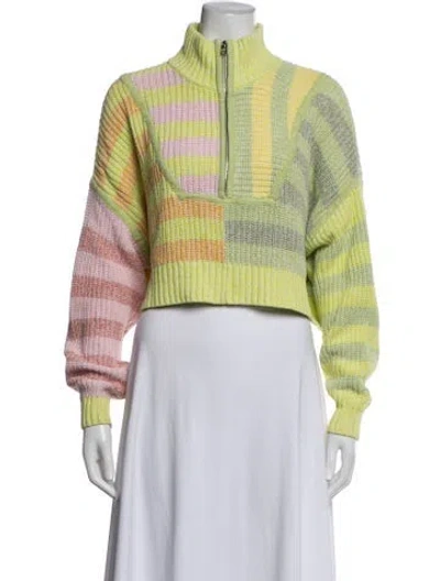 Pre-owned Staud Colorblock Pattern Mock Neck Sweater In Multicolor