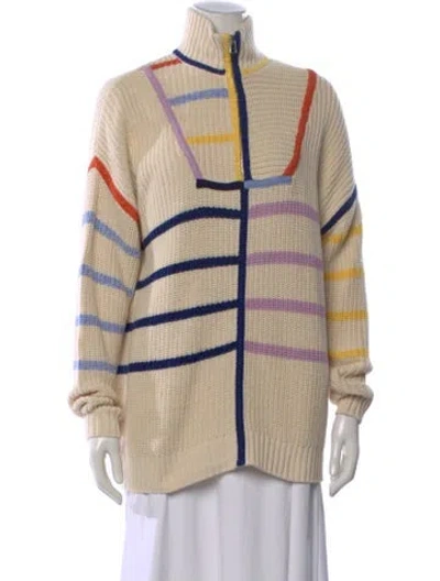 Pre-owned Staud Colorblock Pattern Mock Neck Sweater In Neutral