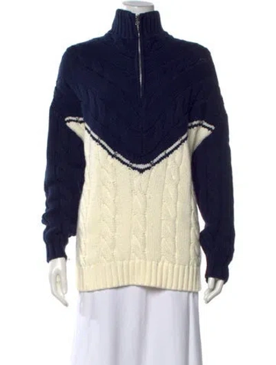 Pre-owned Staud Colorblock Pattern Mock Neck Sweater In Neutral