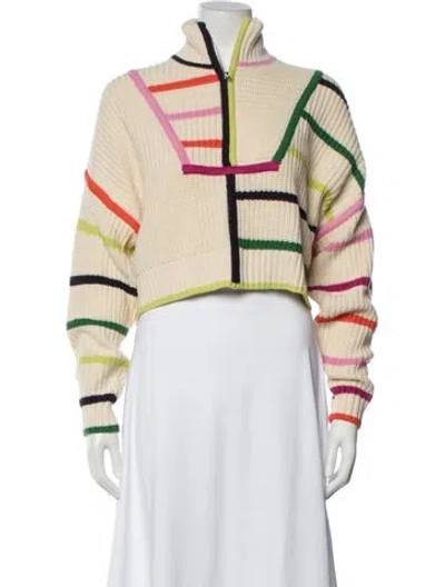 Pre-owned Staud Colorblock Pattern Mock Neck Sweater In Neutrals