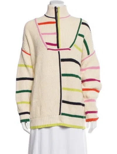 Pre-owned Staud Colorblock Pattern Mock Neck Sweater In Neutrals