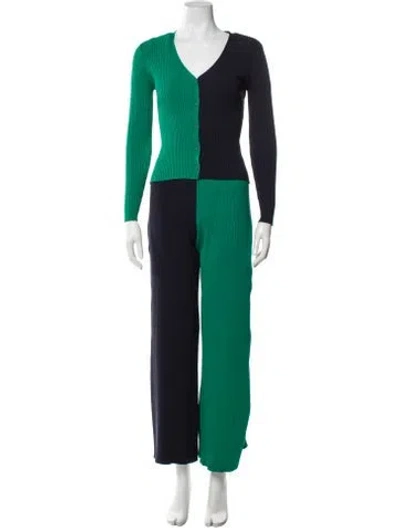 Pre-owned Staud Colorblock Pattern Pant Set In Blue/green