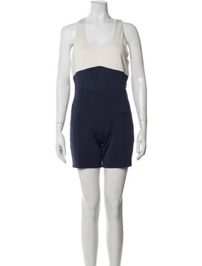 Pre-owned Staud Colorblock Pattern Scoop Neck Romper In Blue