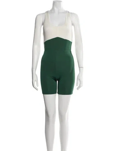 Pre-owned Staud Colorblock Pattern Scoop Neck Romper In Multi
