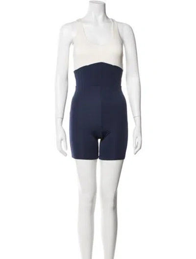 Pre-owned Staud Colorblock Pattern Scoop Neck Romper W/ Tags In Blue