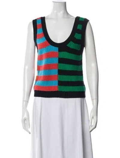 Pre-owned Staud Colorblock Pattern Scoop Neck Sweater In Purple