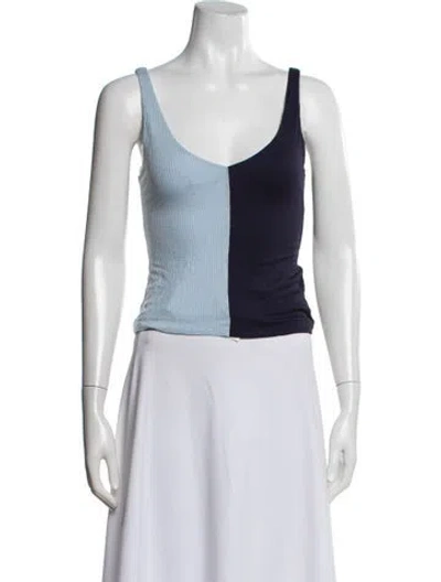 Pre-owned Staud Colorblock Pattern Scoop Neck Top In Black