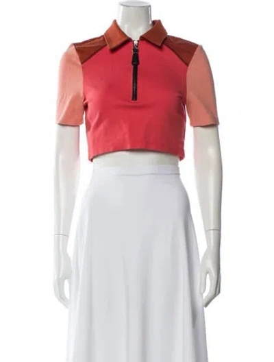 Pre-owned Staud Colorblock Pattern Short Sleeve Crop Top In Pink