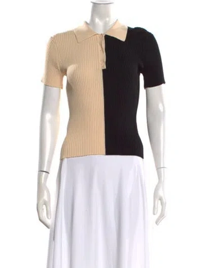 Pre-owned Staud Colorblock Pattern Short Sleeve Polo In Black