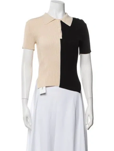 Pre-owned Staud Colorblock Pattern Short Sleeve Polo In Black/neutrals