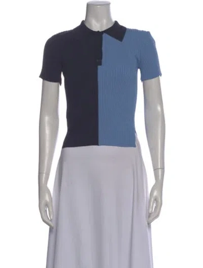 Pre-owned Staud Colorblock Pattern Short Sleeve Polo In Blue