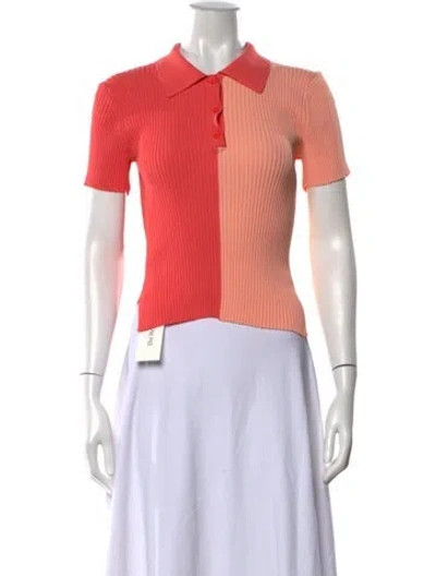 Pre-owned Staud Colorblock Pattern Short Sleeve Polo In Pink