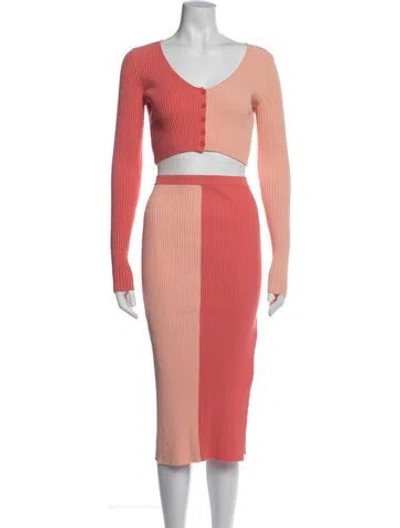 Pre-owned Staud Colorblock Pattern Skirt Set In Orange